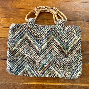 Vintage colorful purse with wooden handles